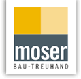 Das Logo von Moser Bau-Treuhand zeigt klare Farben und Schriftzüge, die Vertrauen in die CodeKlar GmbH vermitteln.