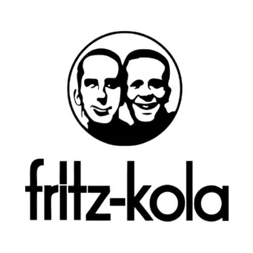 Das bekannte Logo von Fritz-Kola zeigt zwei lächelnde Gesichter und repräsentiert die Marke von CodeKlar GmbH.