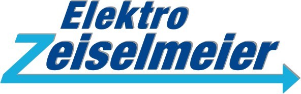 Das Logo von Elektro Zeiselmeier zeigt einen modernen Schriftzug in Blau mit einem Pfeil, der dynamische Fortschritt symbolisiert.